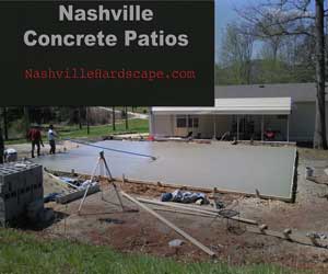 Nashville Concrete Patio, This image shows a Concrete Patio being poured and formed.